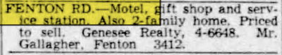 Undetermined Fenton Motel - Aug 31 1953 Article